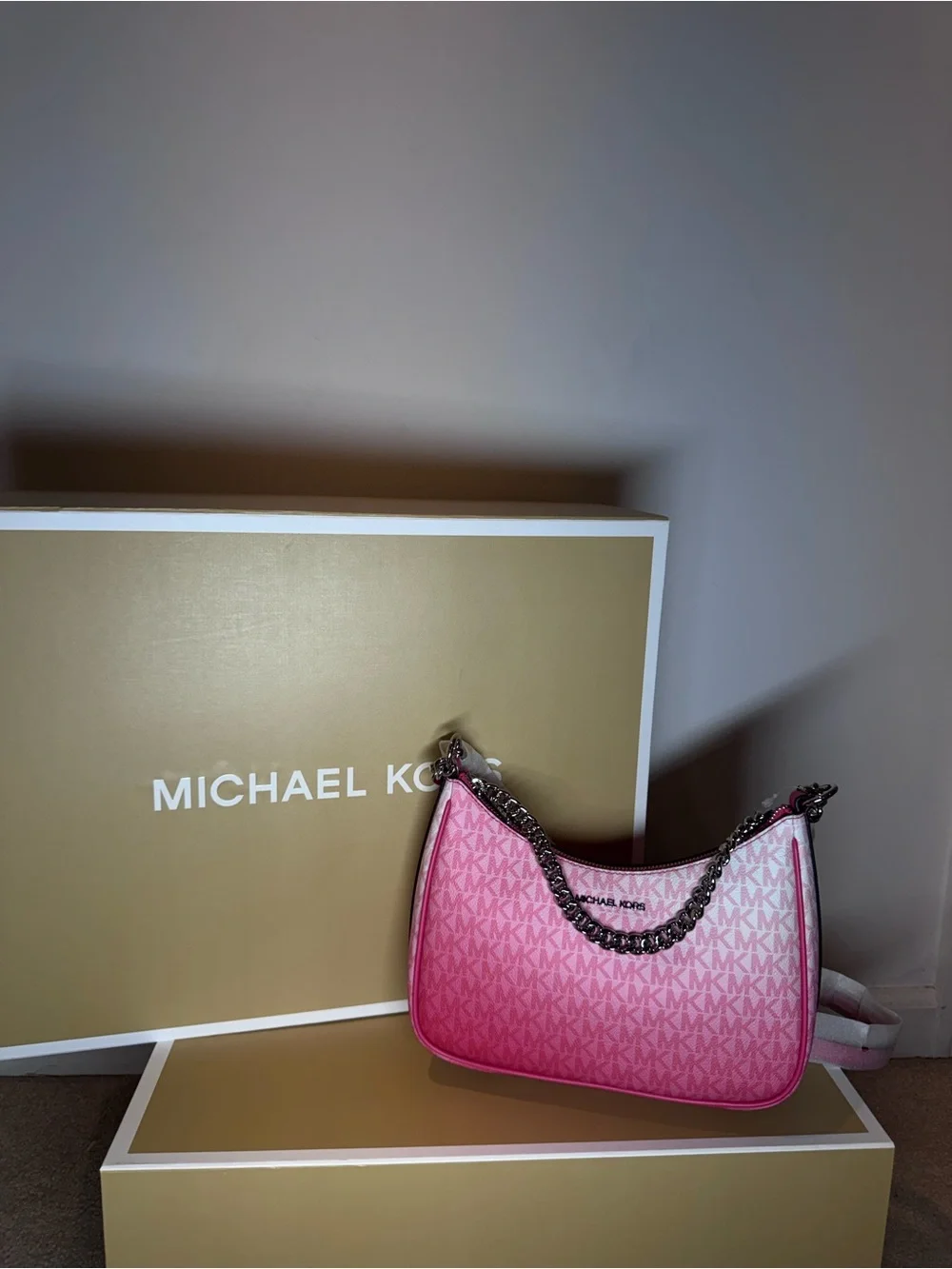 Michael Kors Pink Ombre MK Signature Shoulder Bag